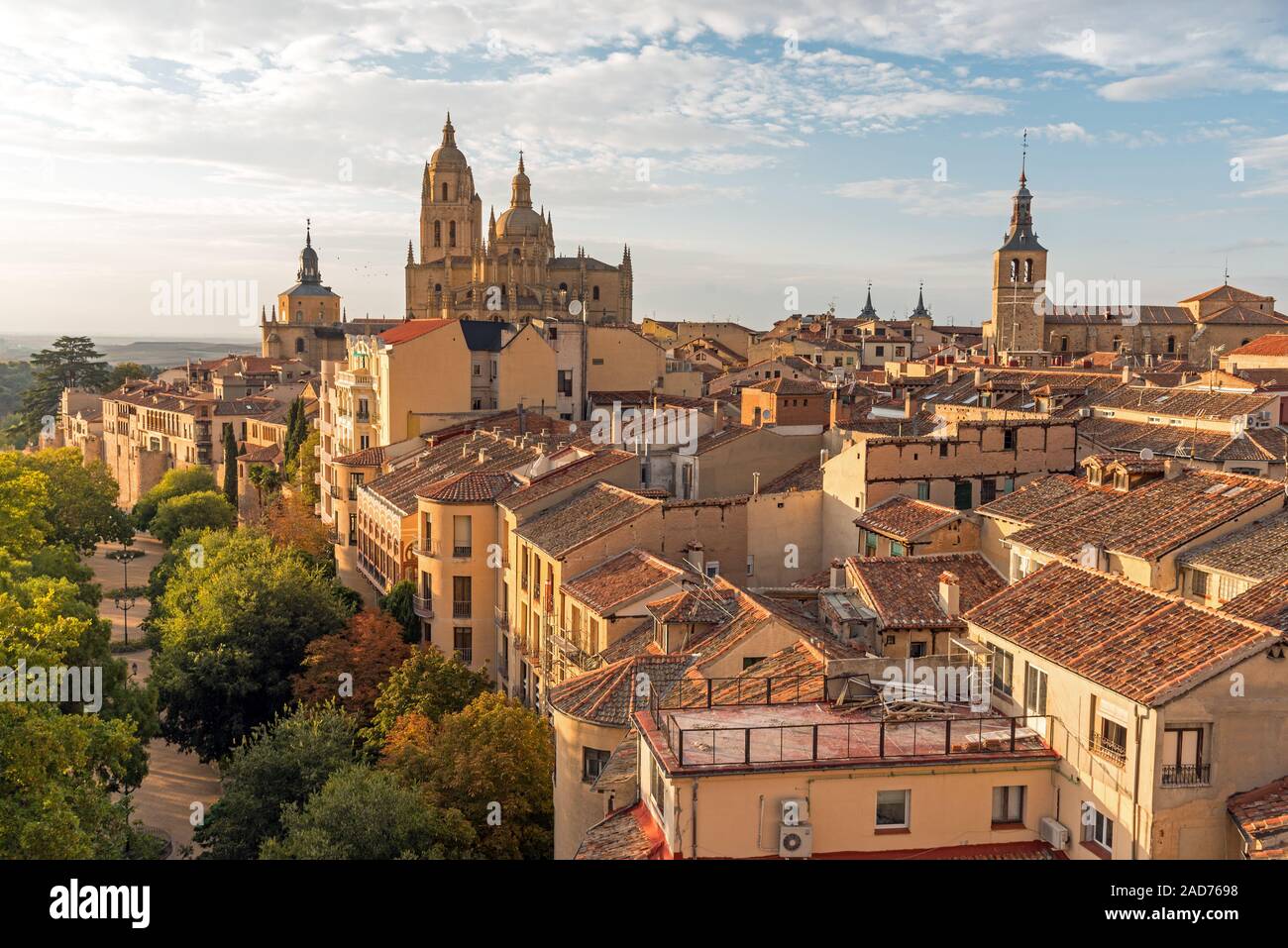 View over the small historic city of Segovia in central Spain Stock Photo