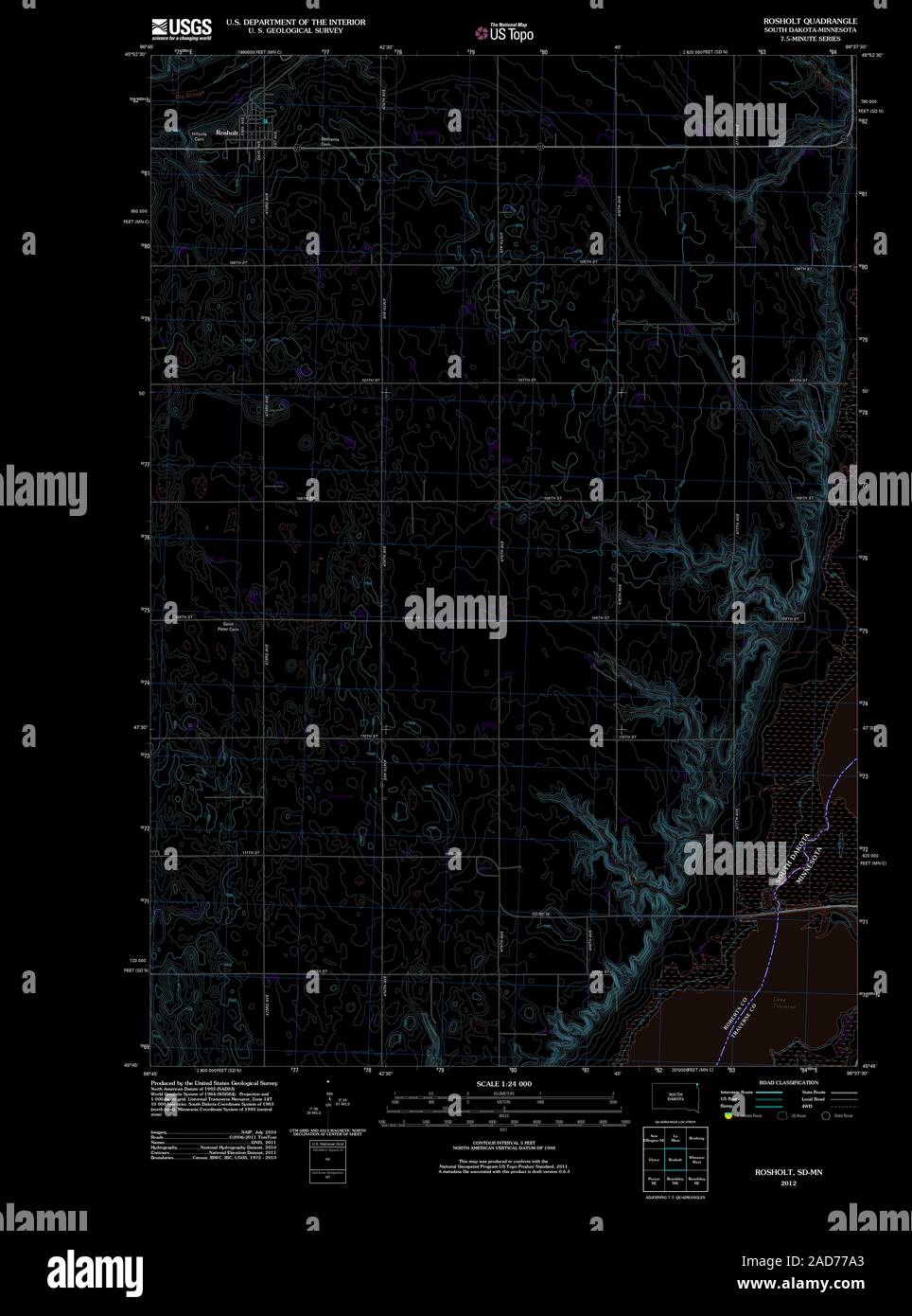 USGS TOPO Map South Dakota SD Rosholt 20120618 TM Inverted Restoration