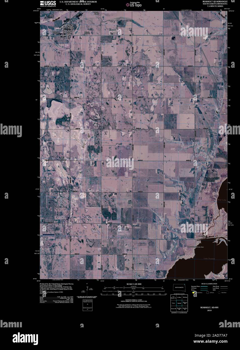 USGS TOPO Map South Dakota SD Rosholt 20100820 TM Inverted Restoration