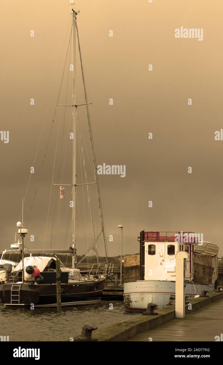 Boat and sailing ship Stock Photo