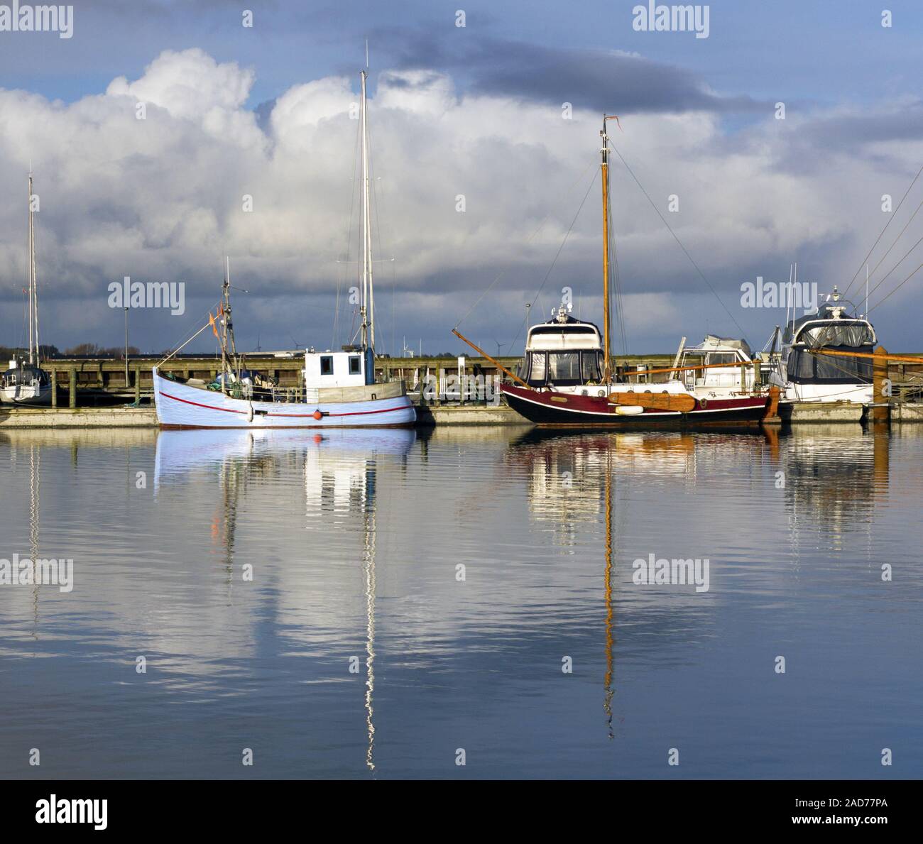 Fishing ships in harbour Stock Photo