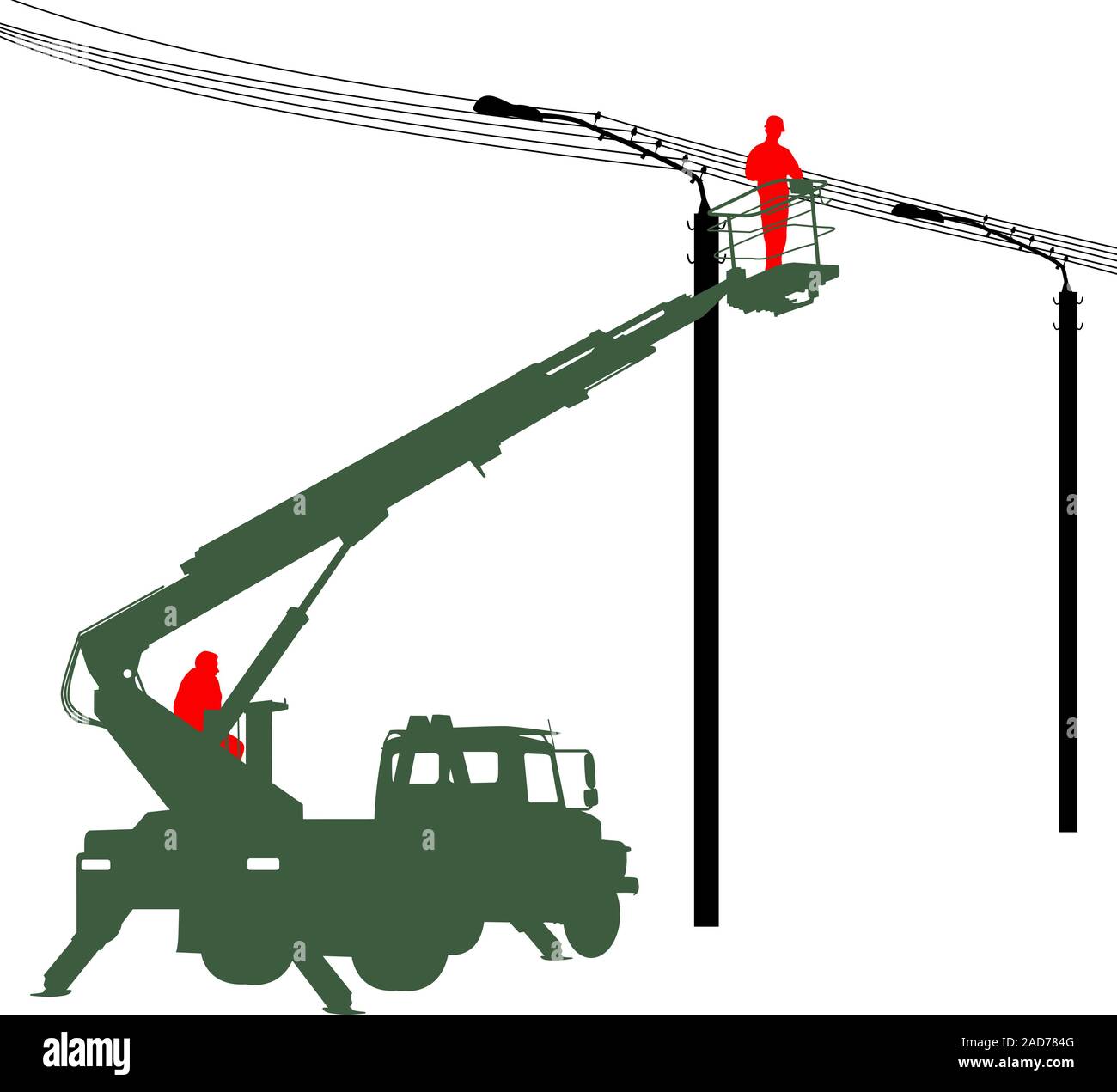 Electrician, making repairs at a power pole. Vector illustration Stock Vector Image & Art Alamy