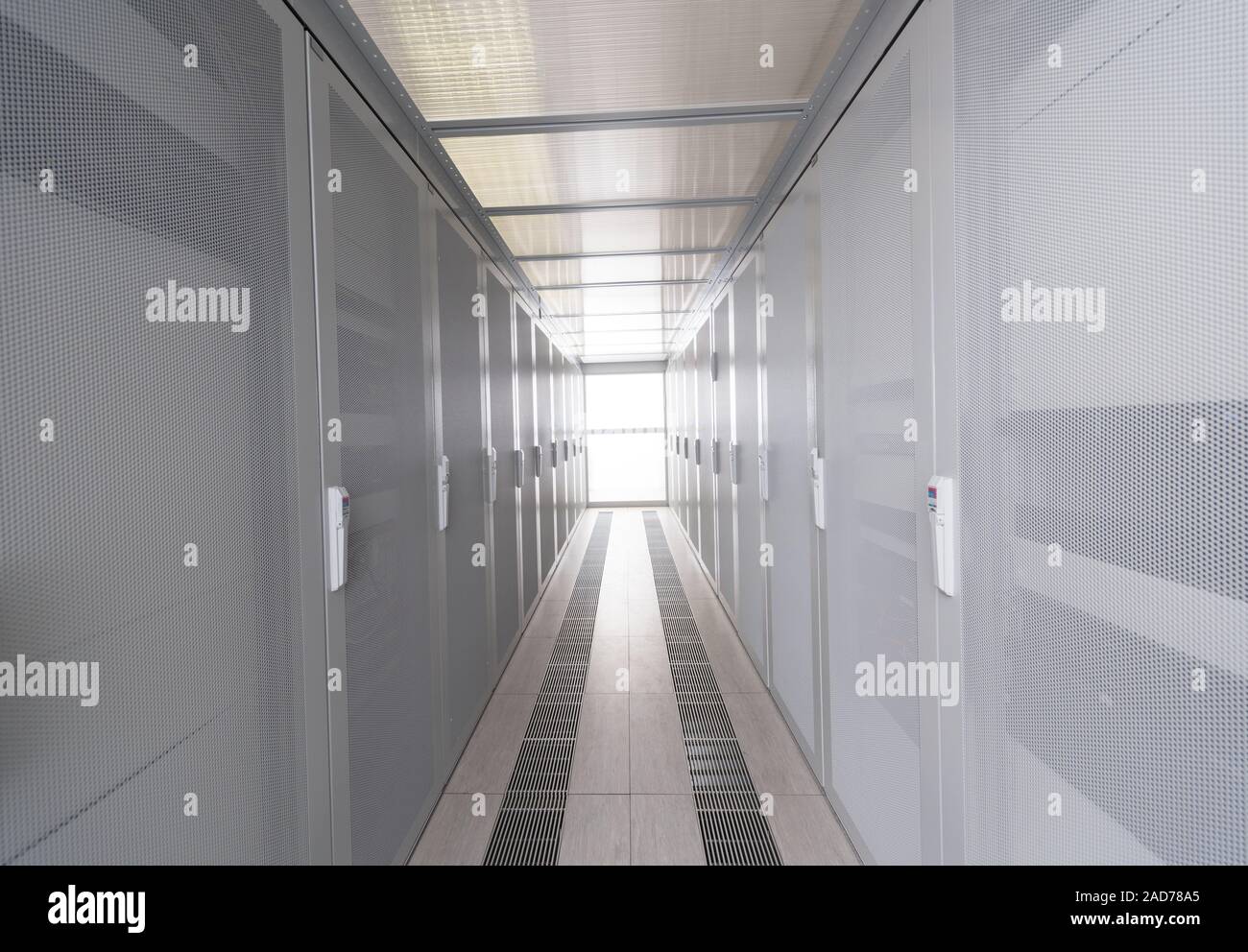 modern server room with white servers Stock Photo