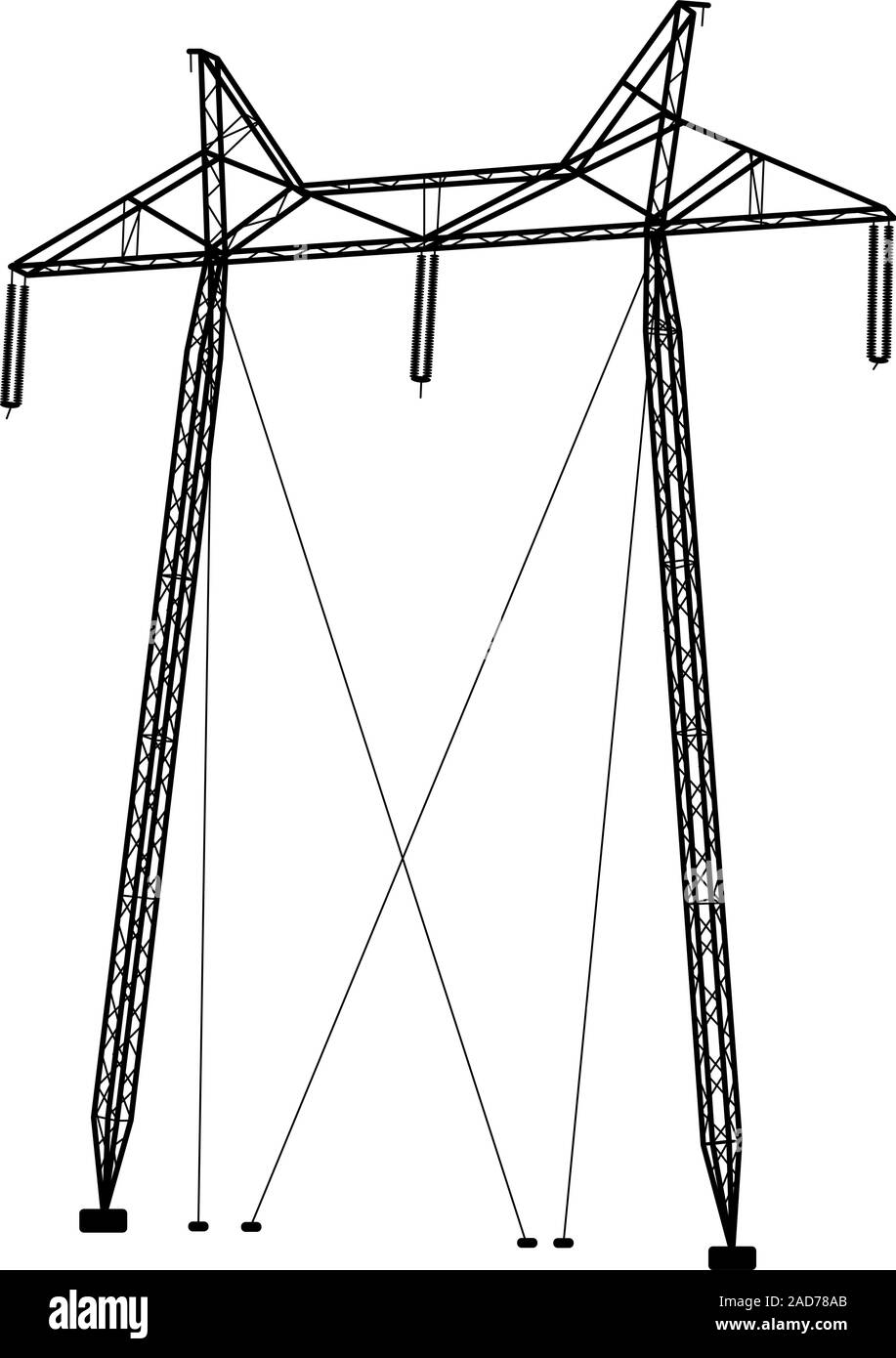 Silhouette of high voltage power lines. Vector illustration Stock ...
