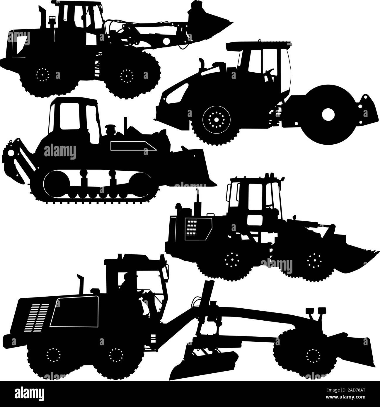 Set silhouettes road construction equipment. Vector illustration Stock ...