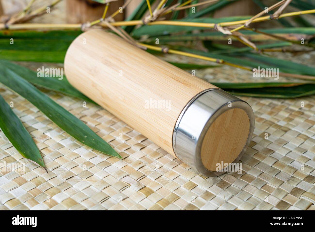 A handcrafted biodegradable drinking tumbler made in the Philippines from sustainable bamboo sources. Stock Photo