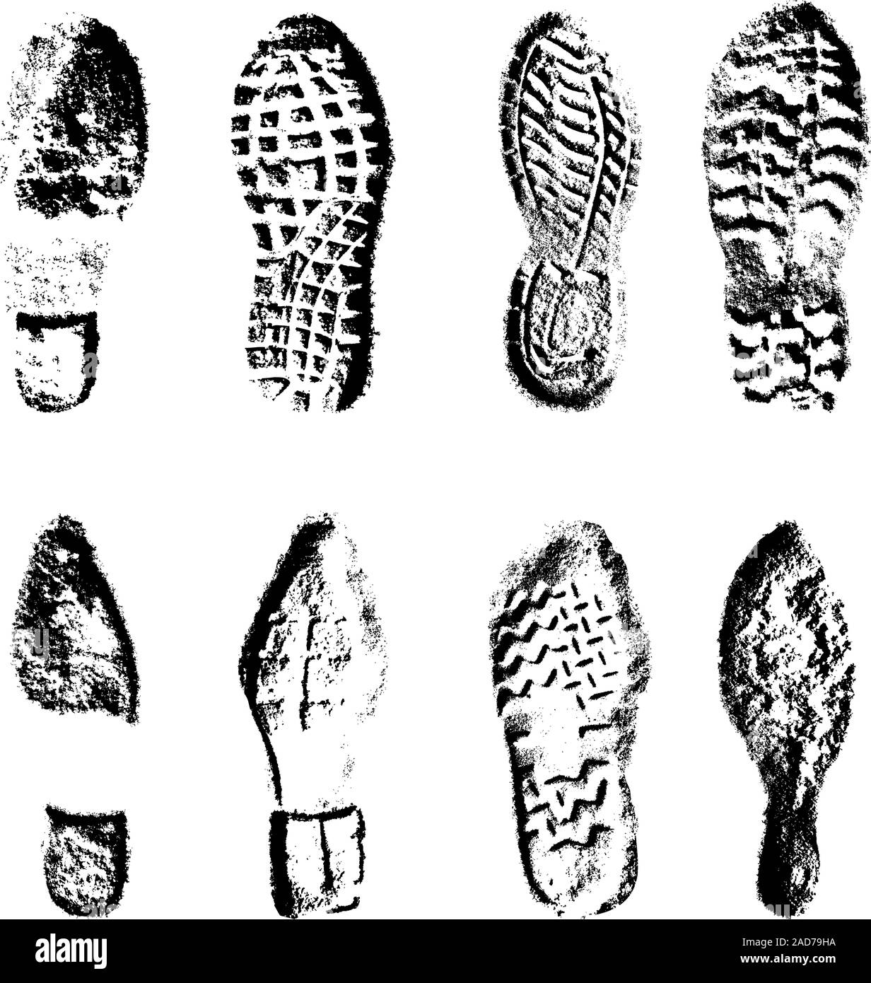 Collection imprint soles shoes black silhouette. Vector illustration