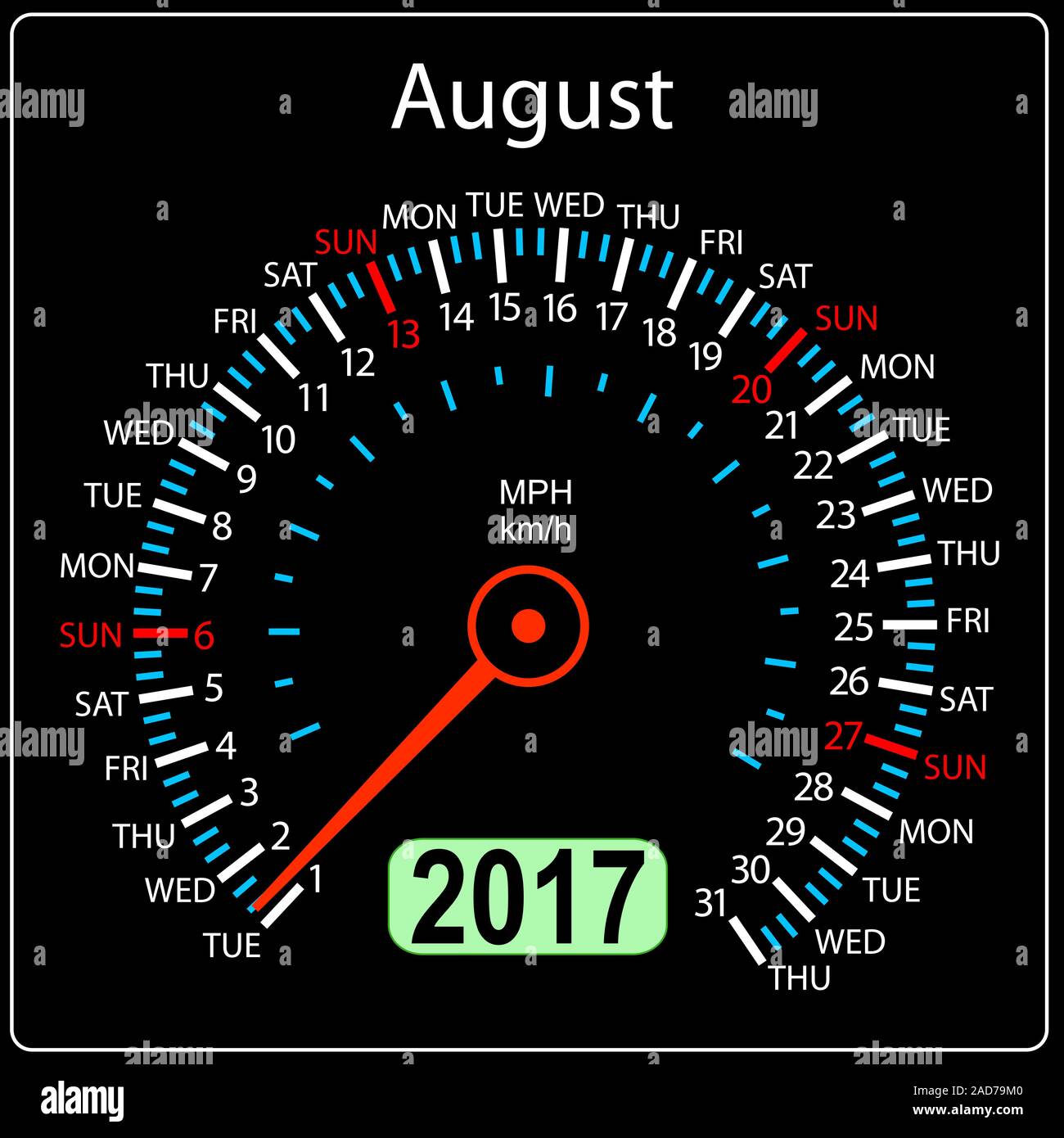 year 2017 calendar speedometer car in vector. August Stock Vector Image ...