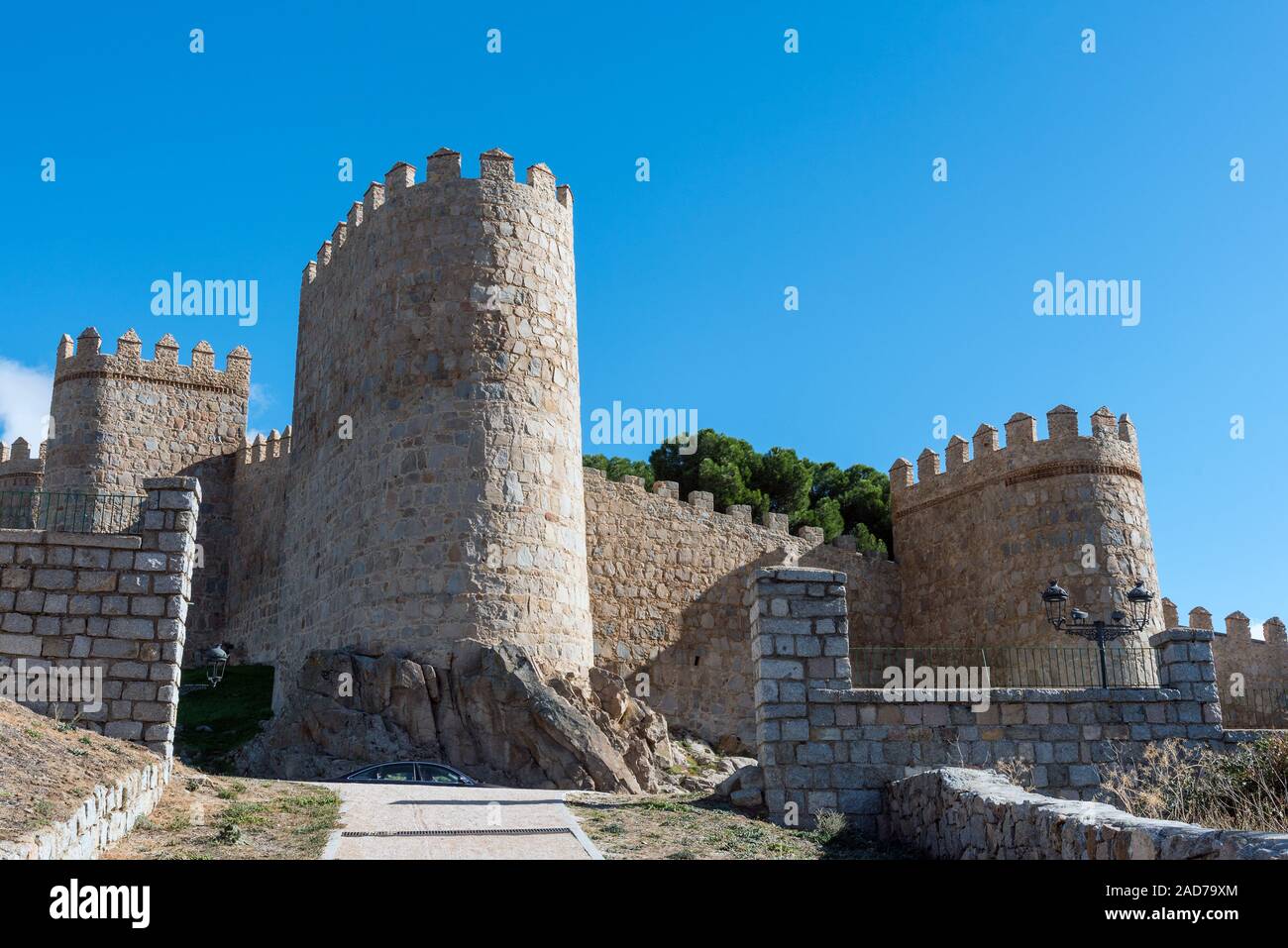 The imposing medieval city wall of Avila in Spain Stock Photo
