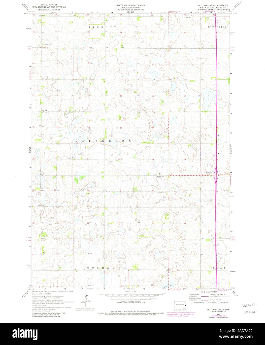 USGS TOPO Map South Dakota SD Rutland SE 344169 1964 24000 Restoration Stock Photo Alamy