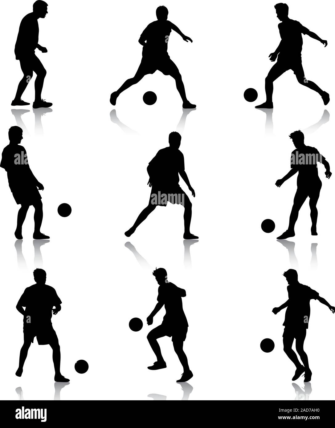 silhouettes of soccer players with the ball. Vector illustration Stock ...