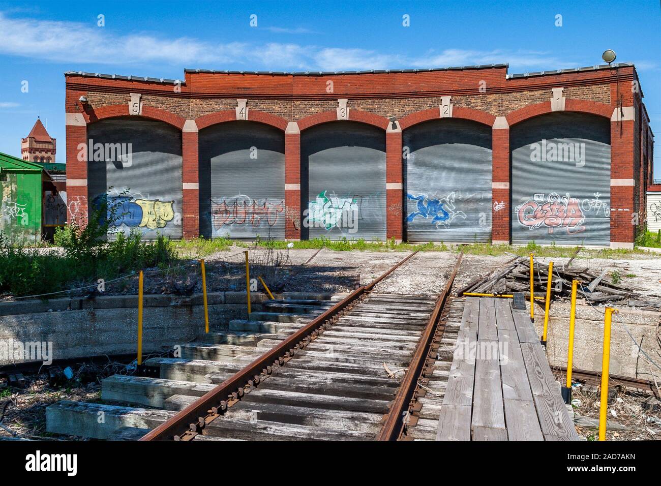 Roundhouse and railroad switching facility near the Hawthorne works Stock Photo