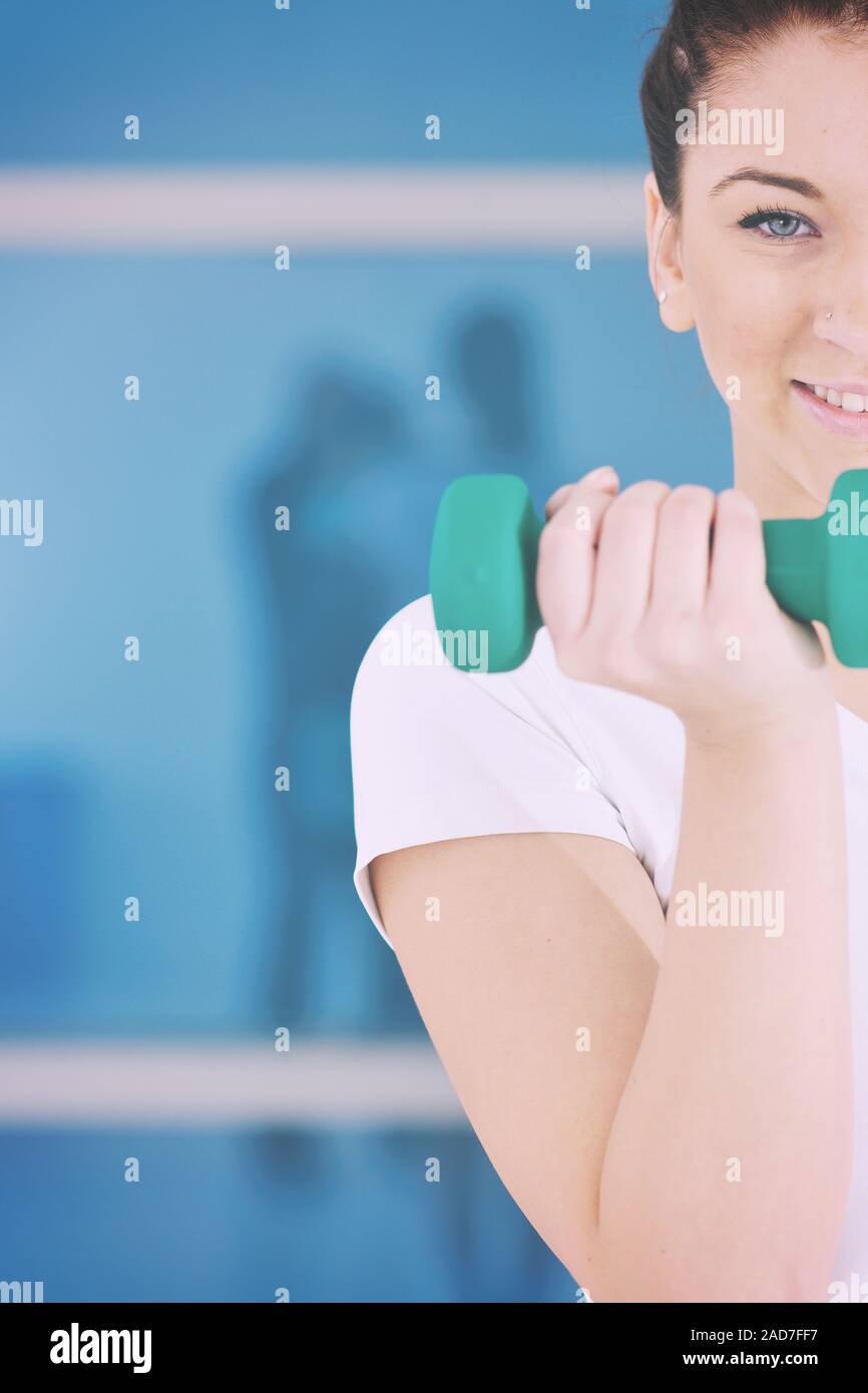 woman fitness workout with weights Stock Photo Alamy