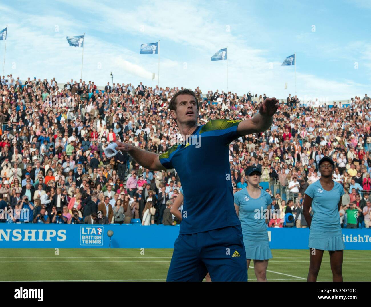 British tennis player Andrew Murray on court at Queens tennis club in
