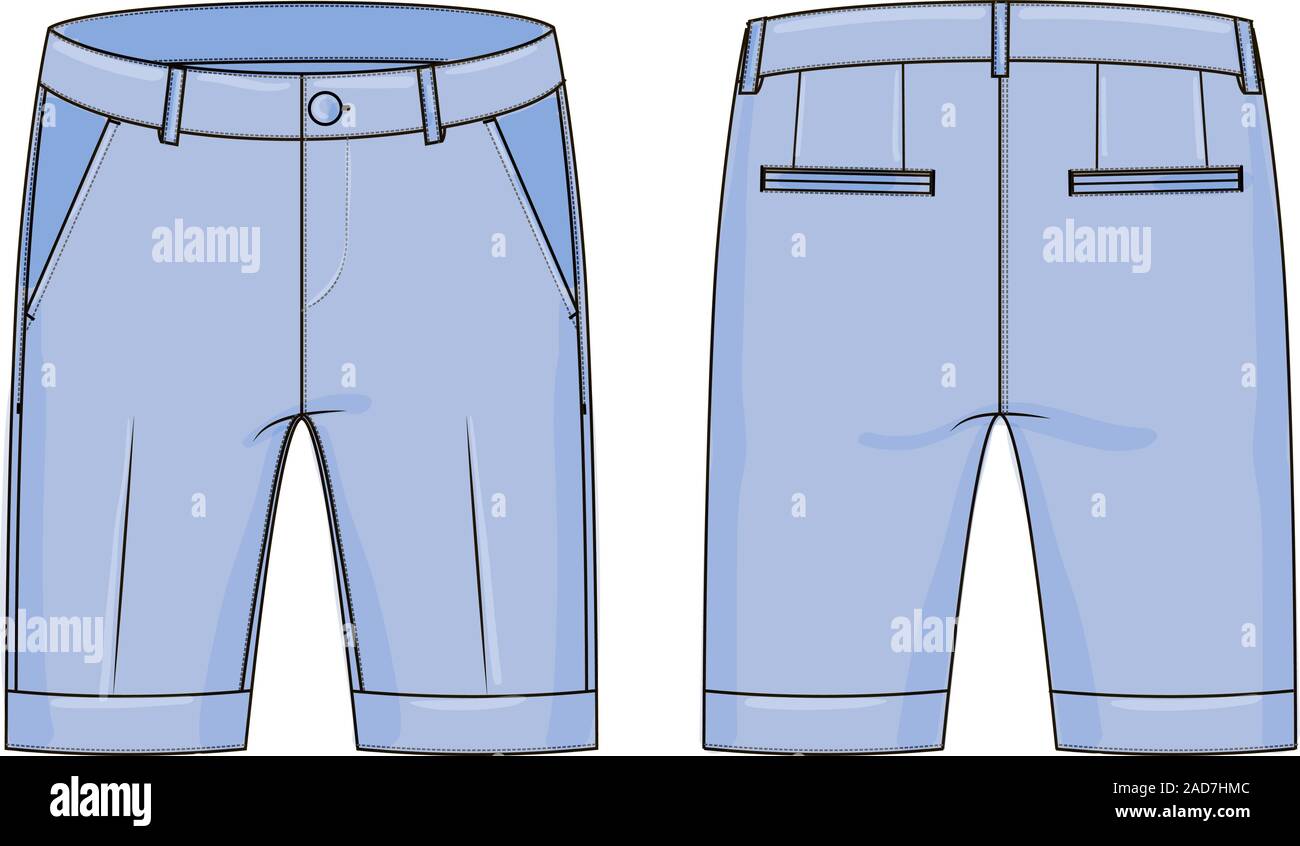 Color fashion technical sketch of shorts with cuffs in vector graphic Stock Vector