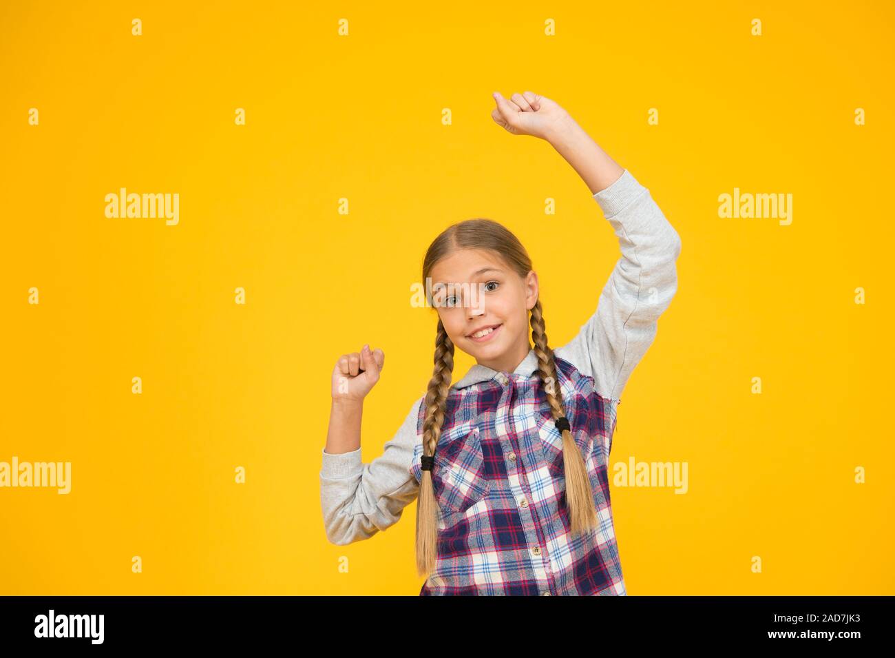 Having Fun Cute Braided Girl Kid Long Hair Small Girl Checkered