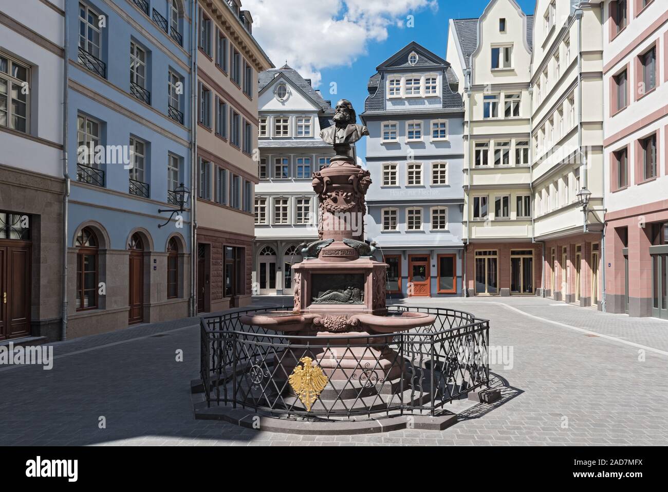 New Old Town Stoltze Memorial on the Huehnermarkt, Frankfurt, Germany Stock Photo