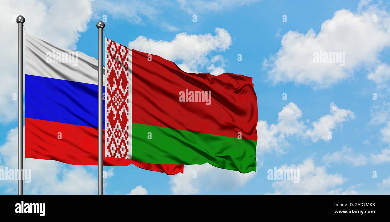 Russia And Belarus Flag Waving In The Wind Against White Cloudy Blue Sky Together Diplomacy Concept International Relations Stock Photo Alamy