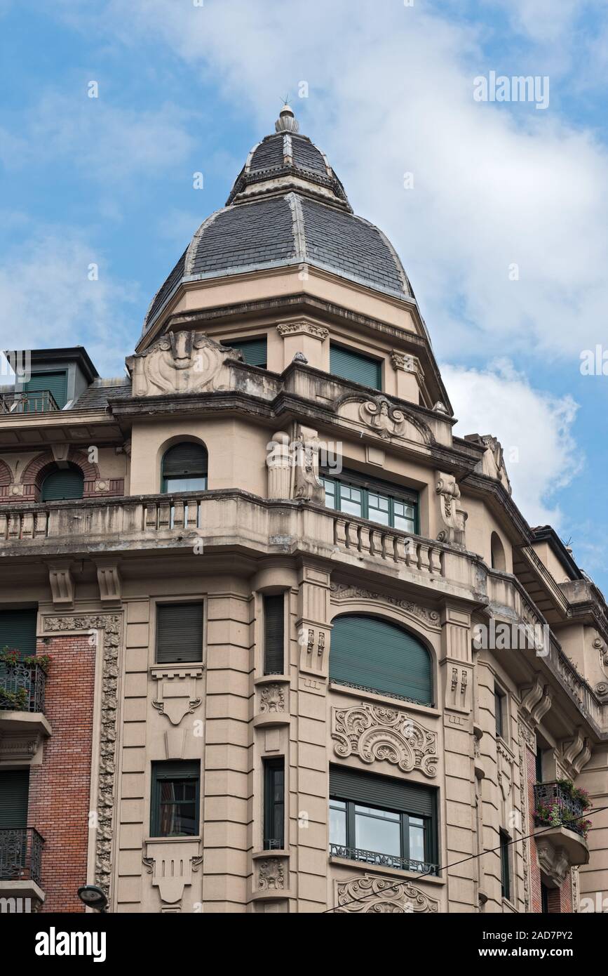 beautiful traditional facades of historic building in bilbao, spain ...