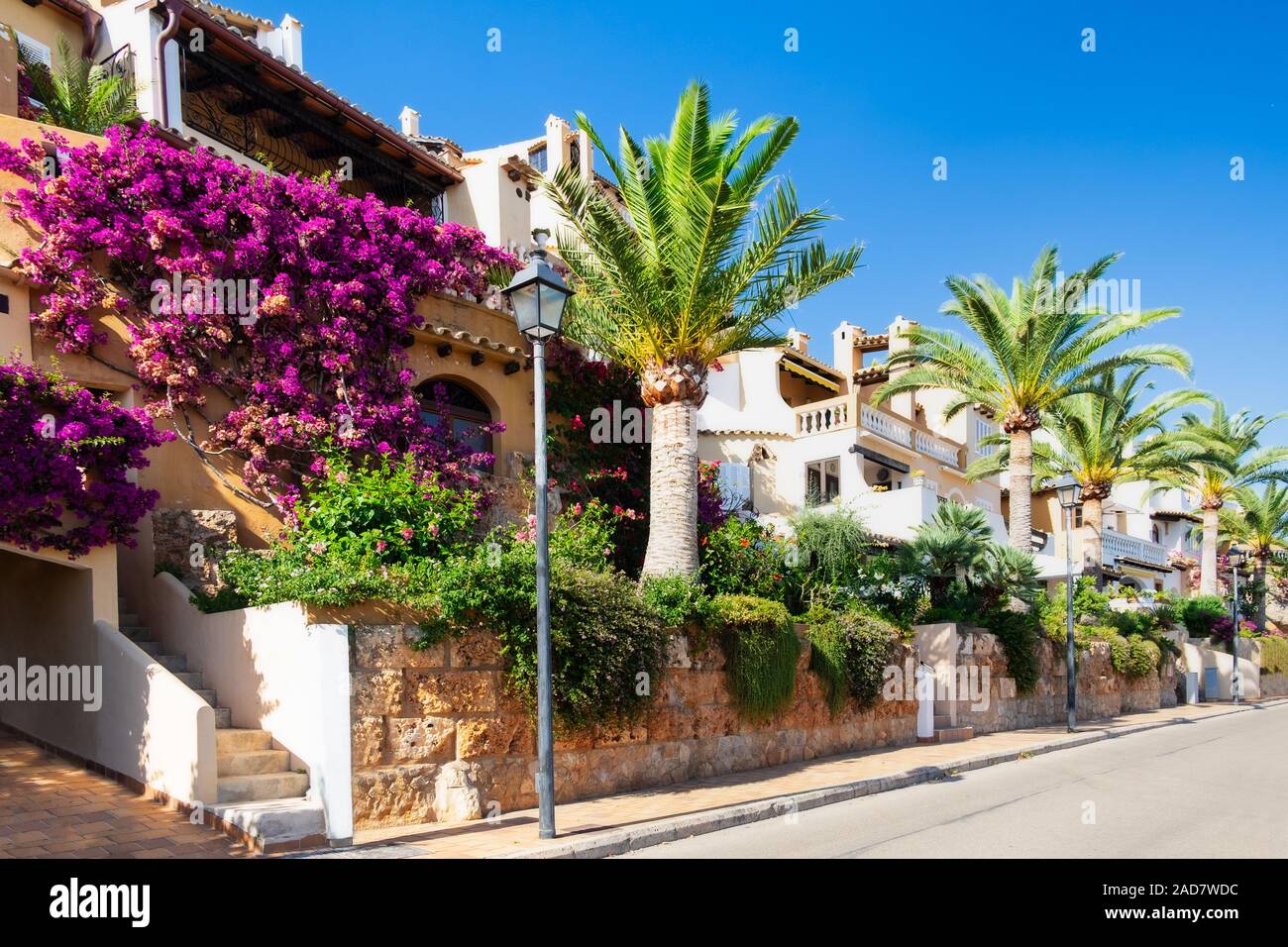 Mediterranean architecture at the idyllic small town of Cala Fornells Stock Photo