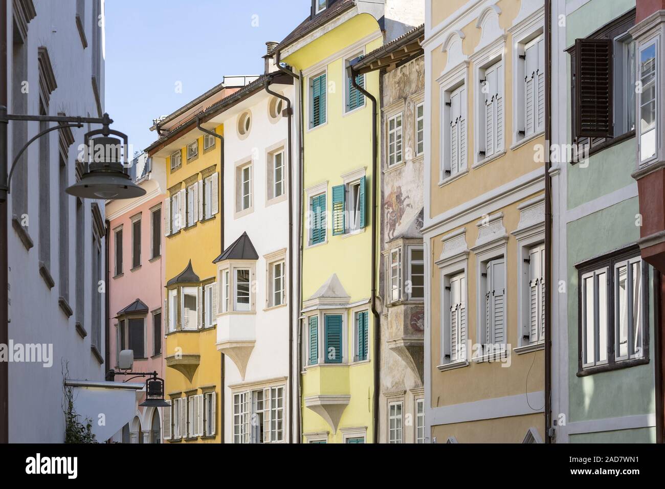 Typical house facades in Bolzano, South Tyrol, Italy Stock Photo