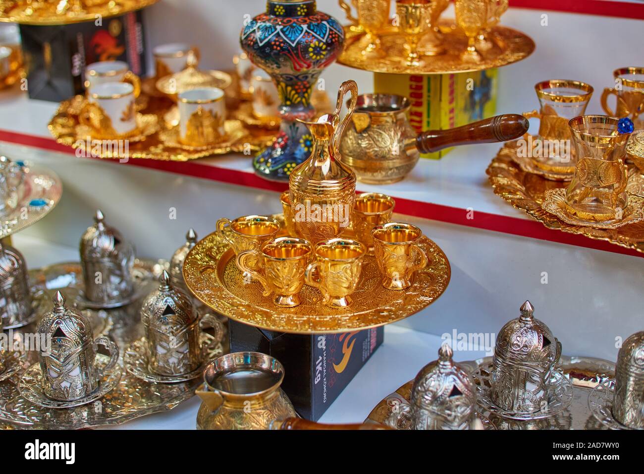 Turkish ceramic and copper jars on sale at the Grand Bazaar in Istanbul