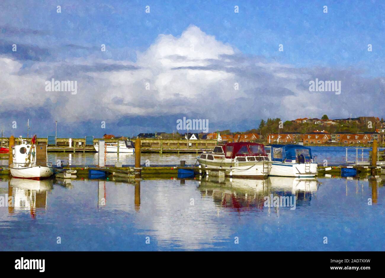 Small Danish harbor background Stock Photo