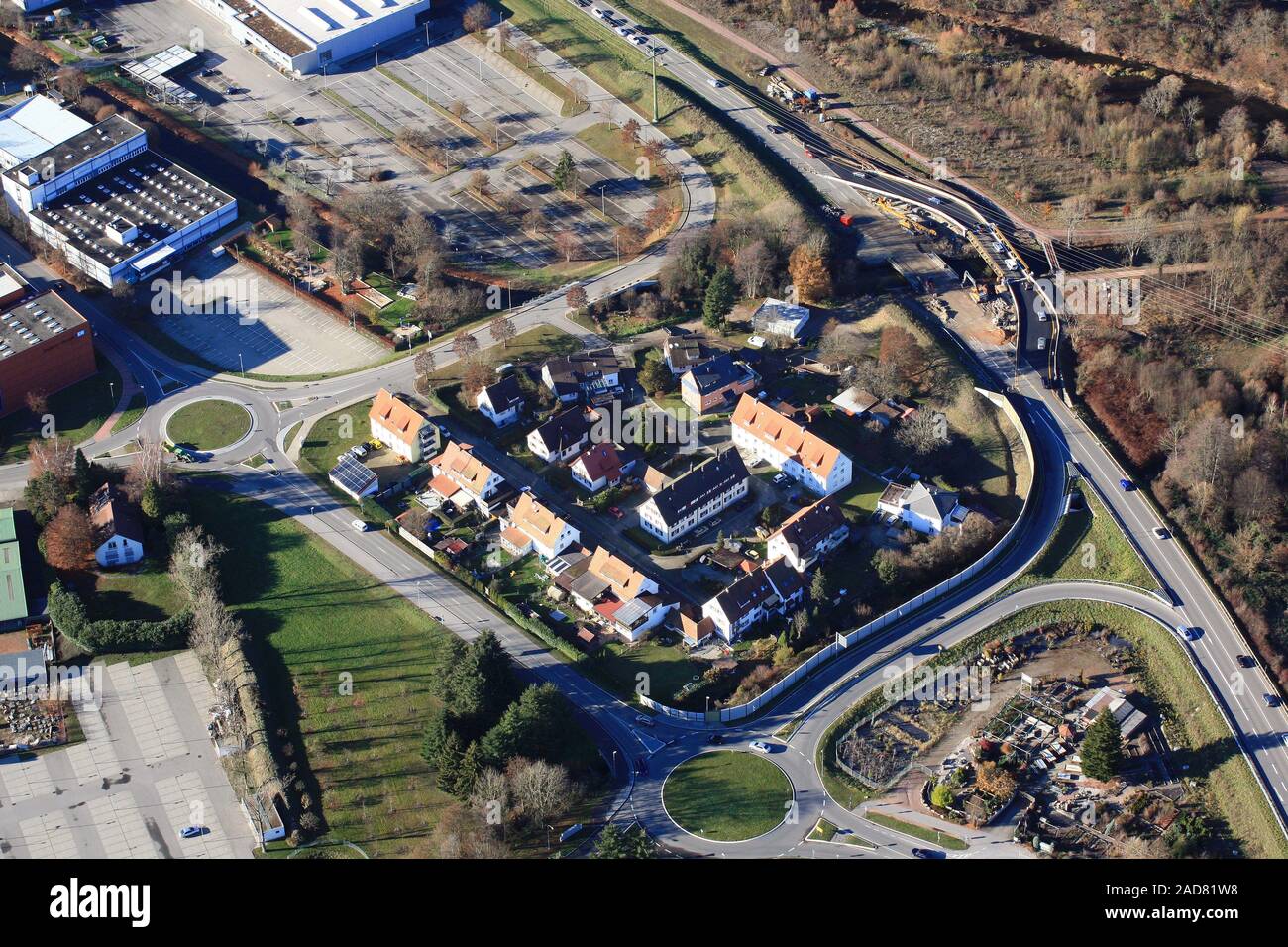 Maulburg, Cause of congestion due to bridge construction site and temporary bridge at the B317 Stock Photo