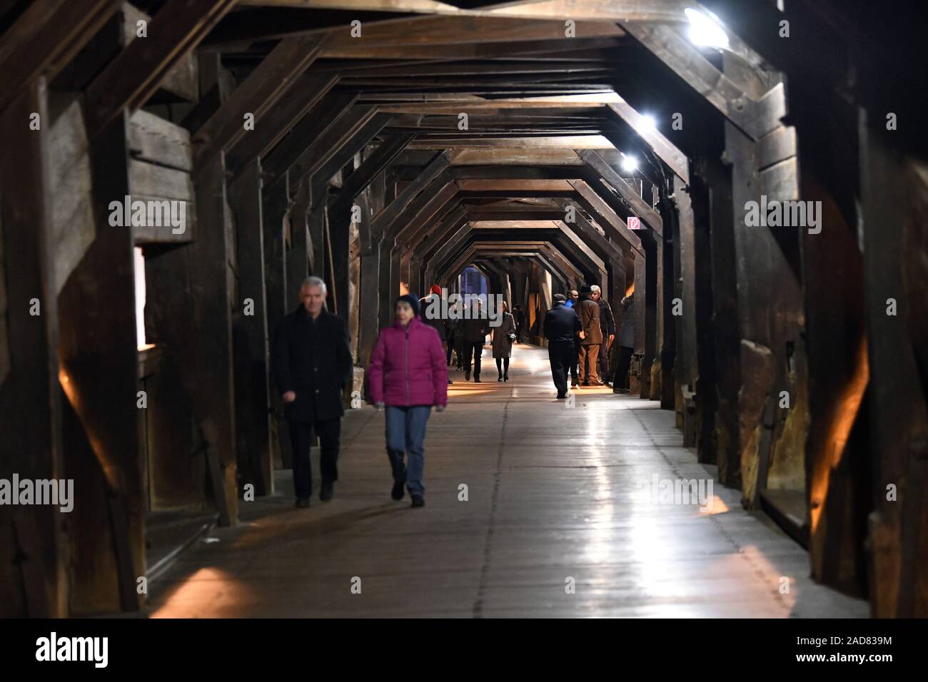 Bad Säckingen, historical wooden bridge to cross the border into Switzerland Stock Photo
