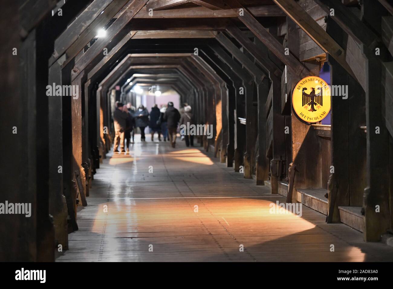Bad Säckingen, historical wooden bridge over the Rhine to the border crossing Switzerland - Germany Stock Photo