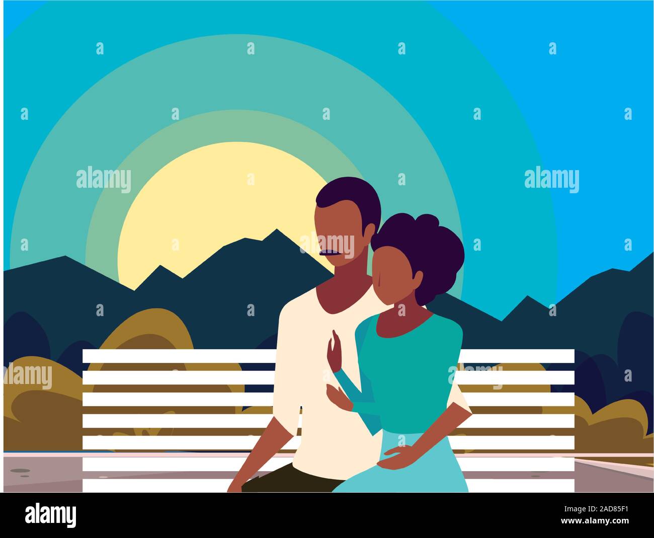 couple of people in love sitting in the park chair vector illustration ...