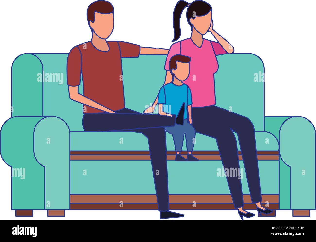 Family With Little Kid On Couch Icon Flat Design Stock Vector Art