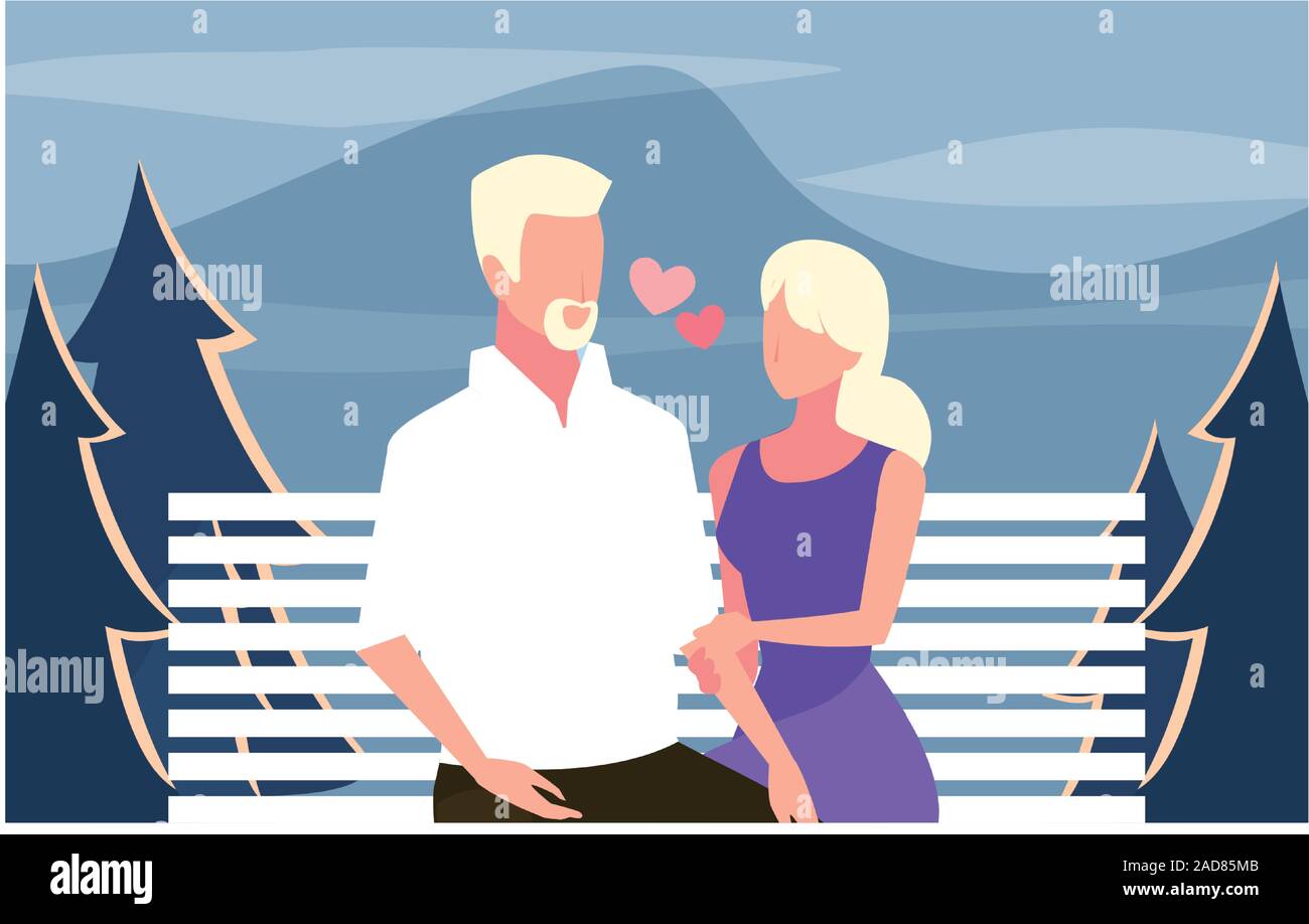 couple of people in love sitting in the park chair vector illustration ...