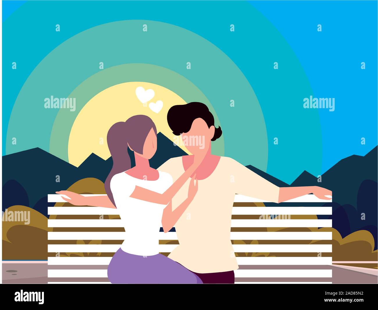 couple of people in love sitting in the park chair vector illustration ...