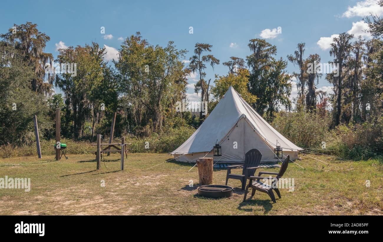 Tent At The Campground Of Lake Louisa State Park Near Orlando