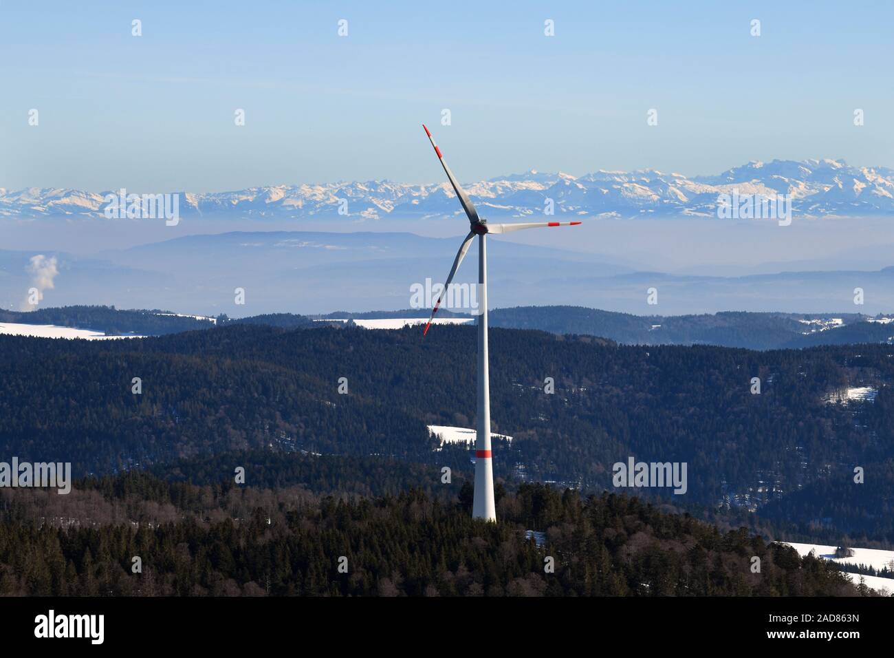 Wind turbine in the wind farm Rohrenkopf in Schopfheim-Gersbach. Stock Photo