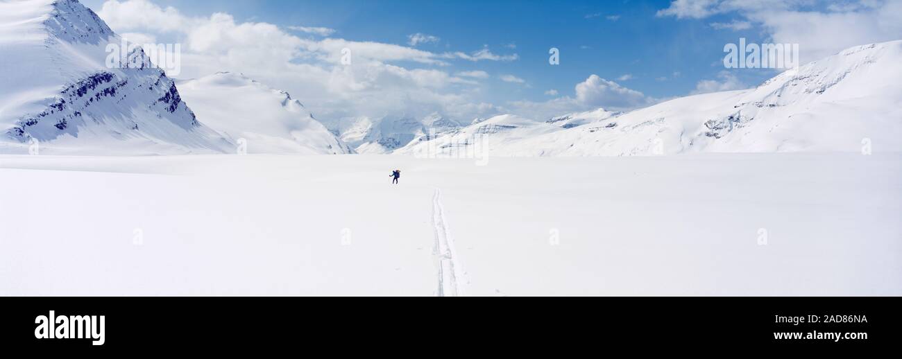 Person on a polar landscape, Alberta, Canada Stock Photo