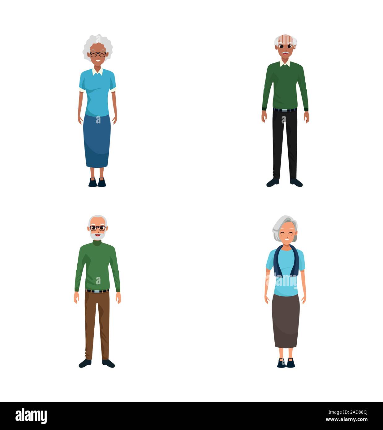 cartoon old man and old woman expressions icon set, colorful design Stock Vector