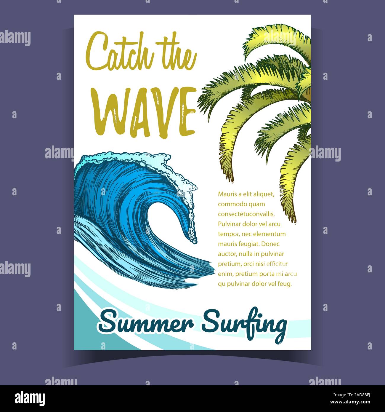 Ocean Wave And Palm Green Leaves Banner Vector Stock Vector Image & Art ...