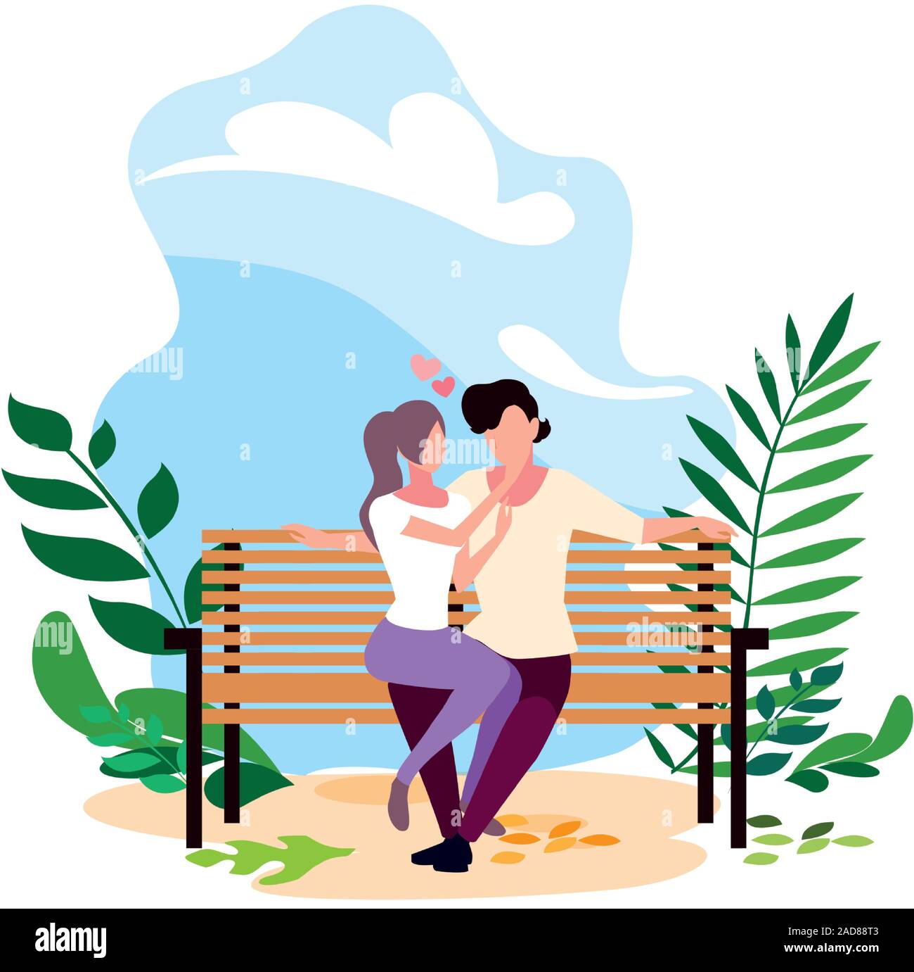 couple of people in love sitting in the park chair vector illustration ...