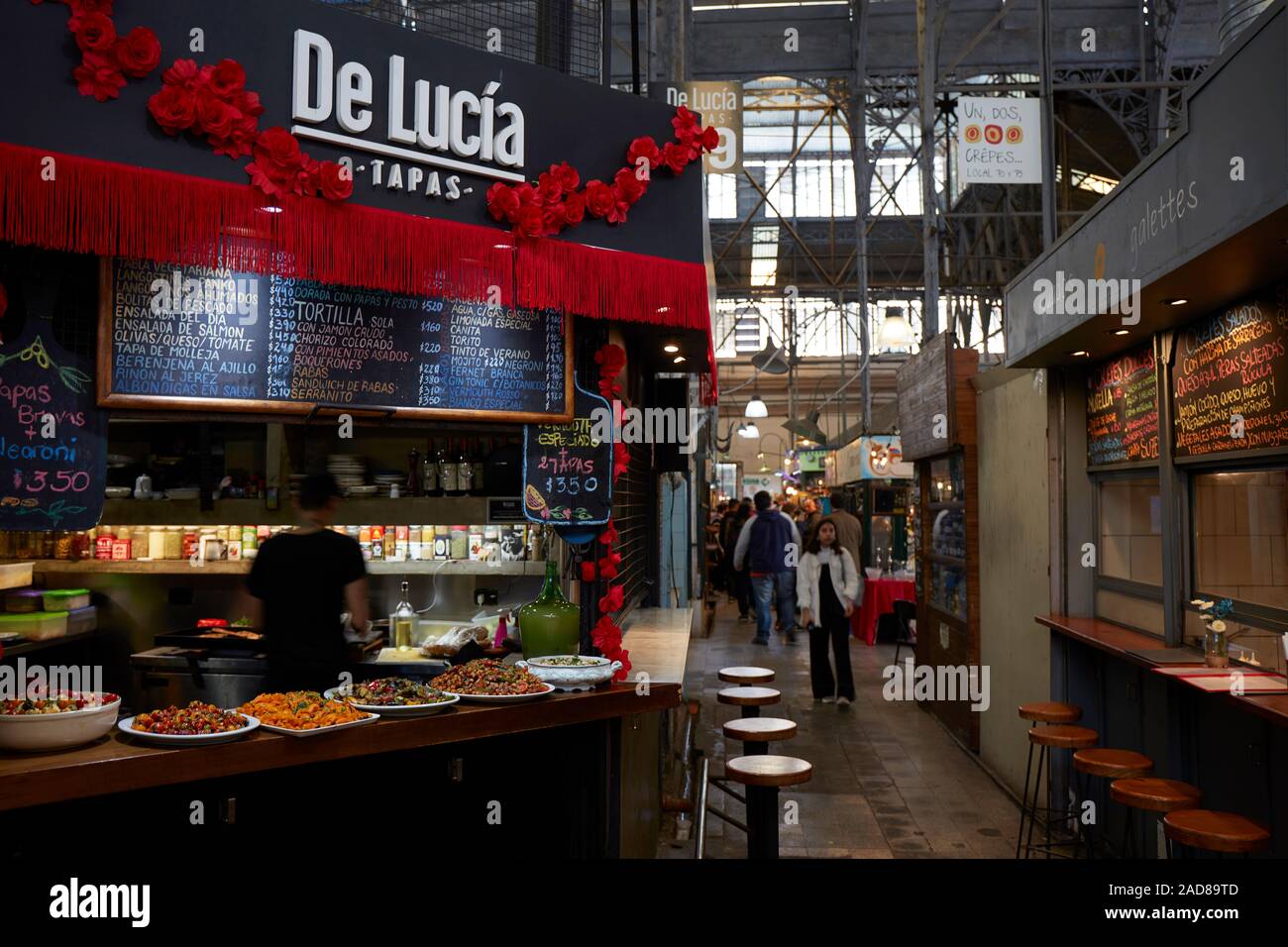 A food stand inside the San Telmo market, Buenos Aires, Argentina. Stock Photo