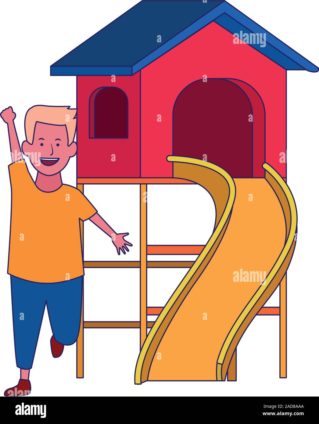 happy boy and outdoor playground, flat design Stock Vector Image & Art ...