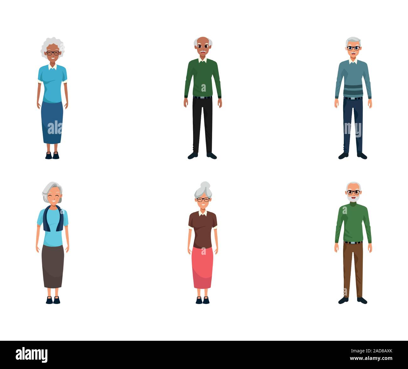 Cartoon old people icon set, colorful design Stock Vector