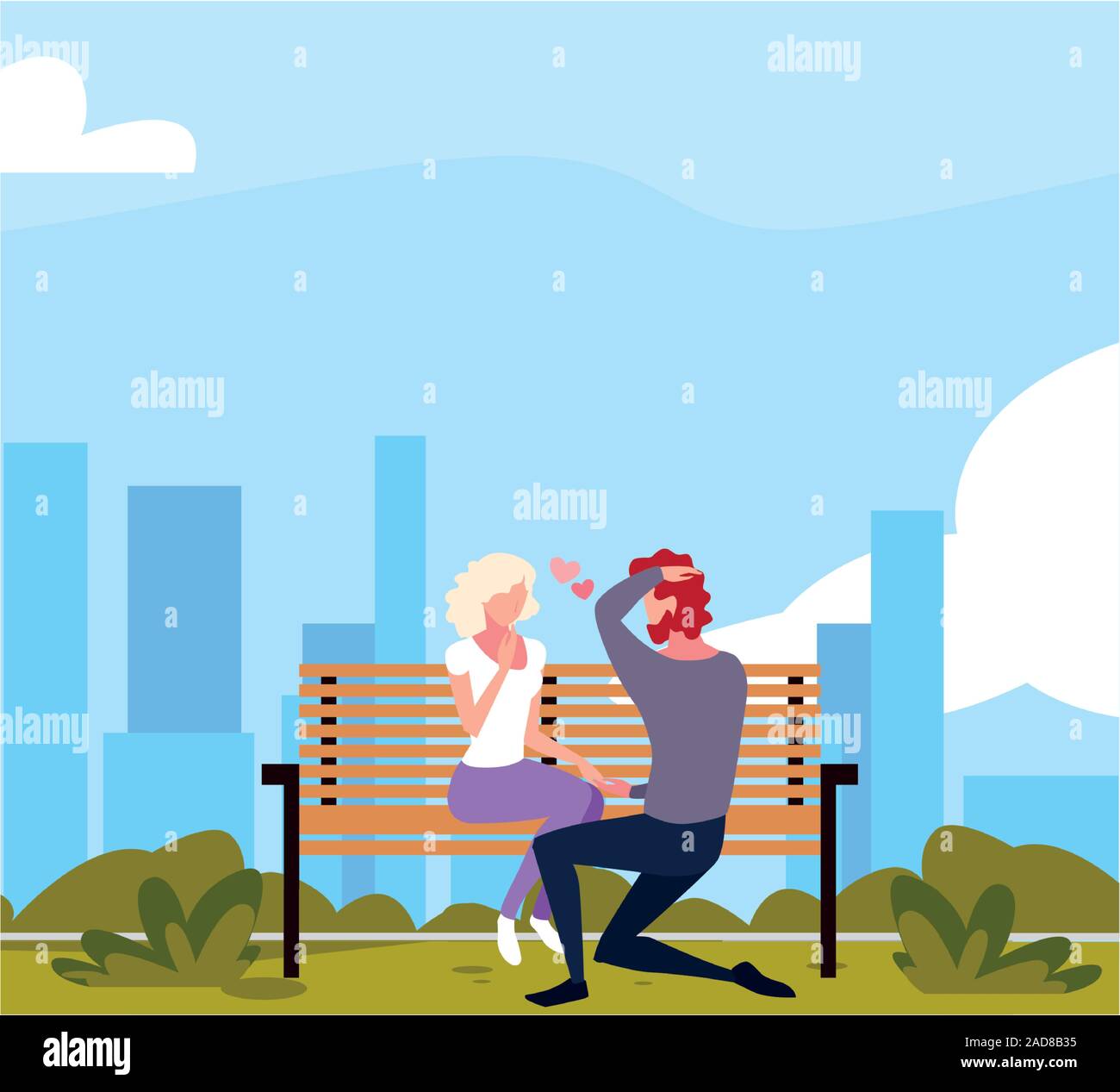 couple of people in love sitting in the park chair vector illustration ...