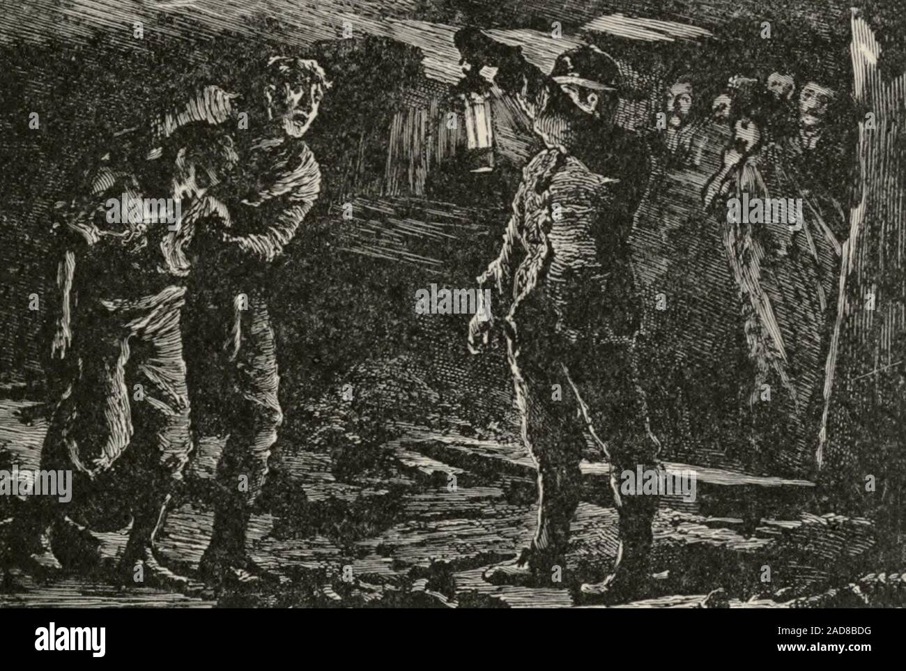 Rescue of a Coal Miner, only just in time - circa 1885 Stock Photo