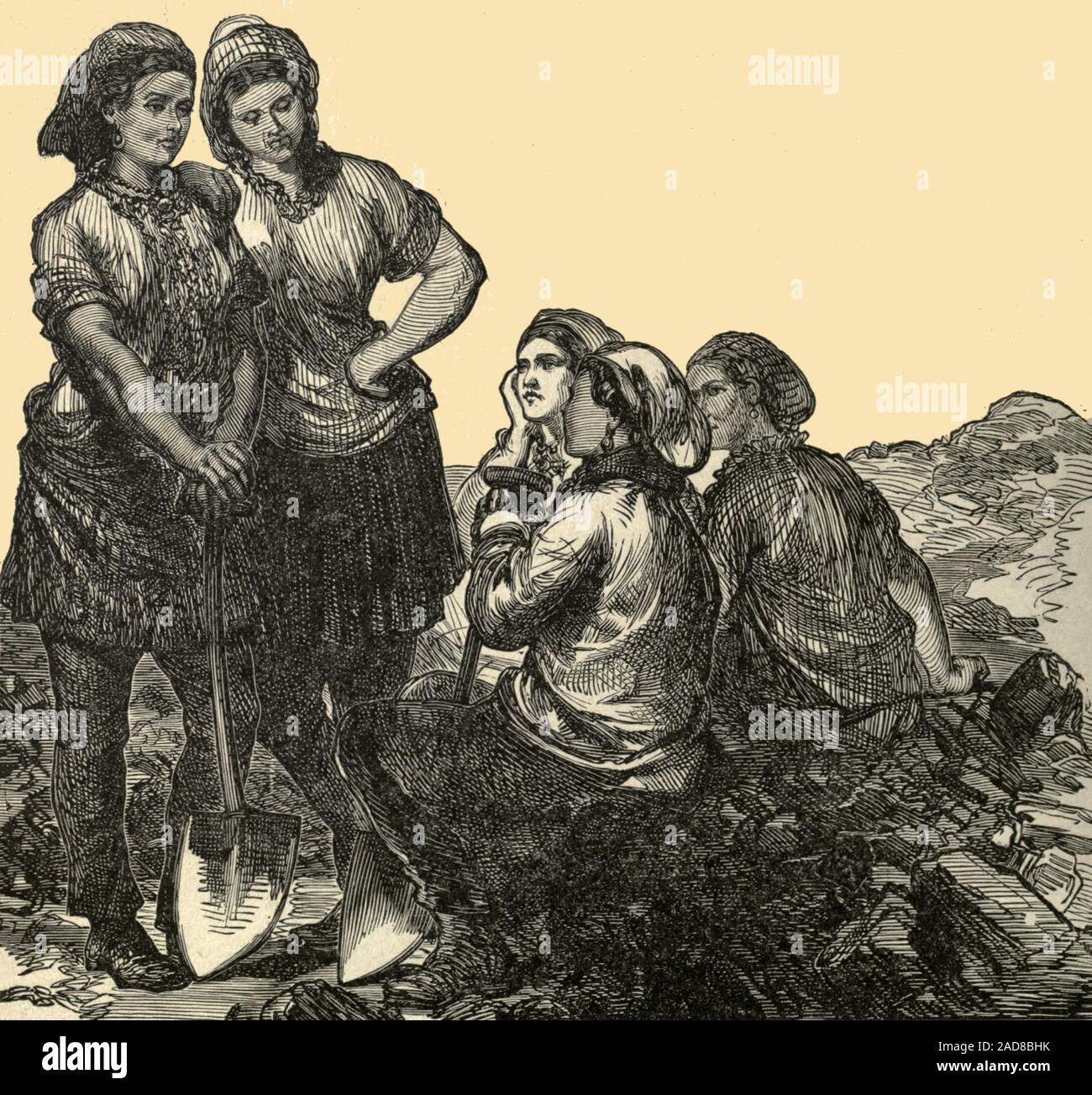 The Colliery Girls - Female Coal Miners, circa 1885 Stock Photo