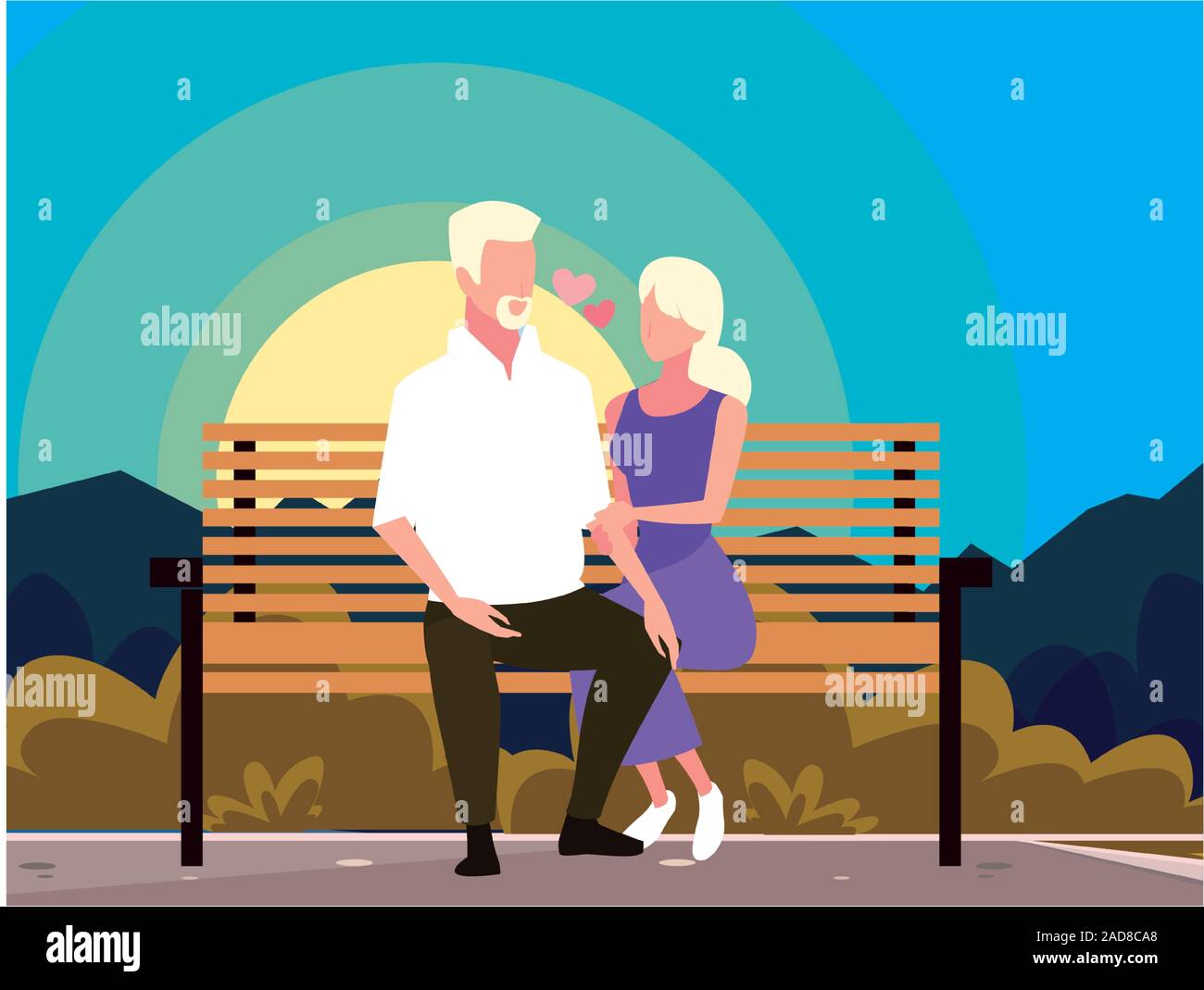 couple of people in love sitting in the park chair vector illustration design Stock Vector Image ...