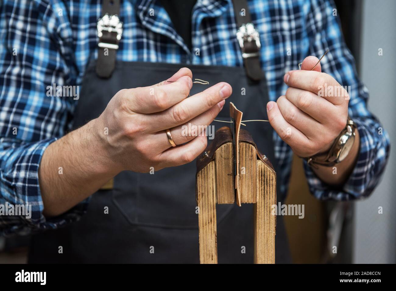 Concept of handmade craft production of leather goods Stock Photo Alamy