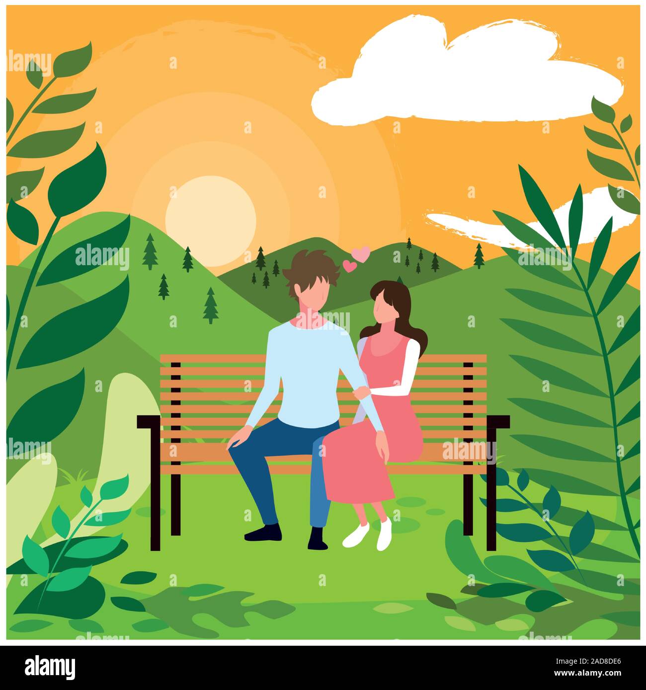 couple of people in love sitting in the park chair vector illustration ...