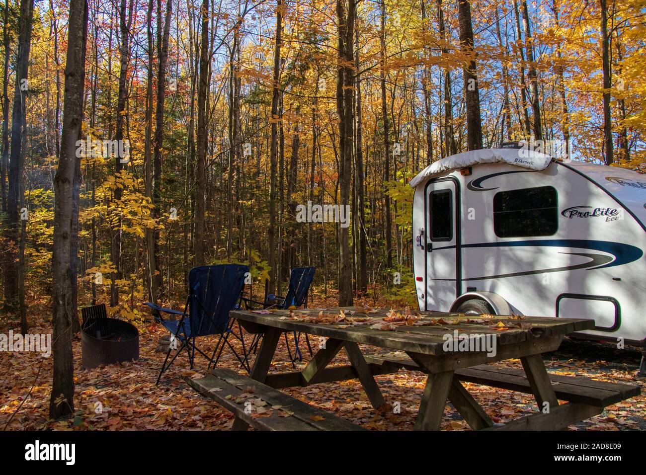 October 15 2019 Centre Du Quebec Canada Ultra Light Tiny Teardrop Prolite Eco Travel Trailer On A Campsite At Autumn Rv Sites Caravanning Stock Photo Alamy